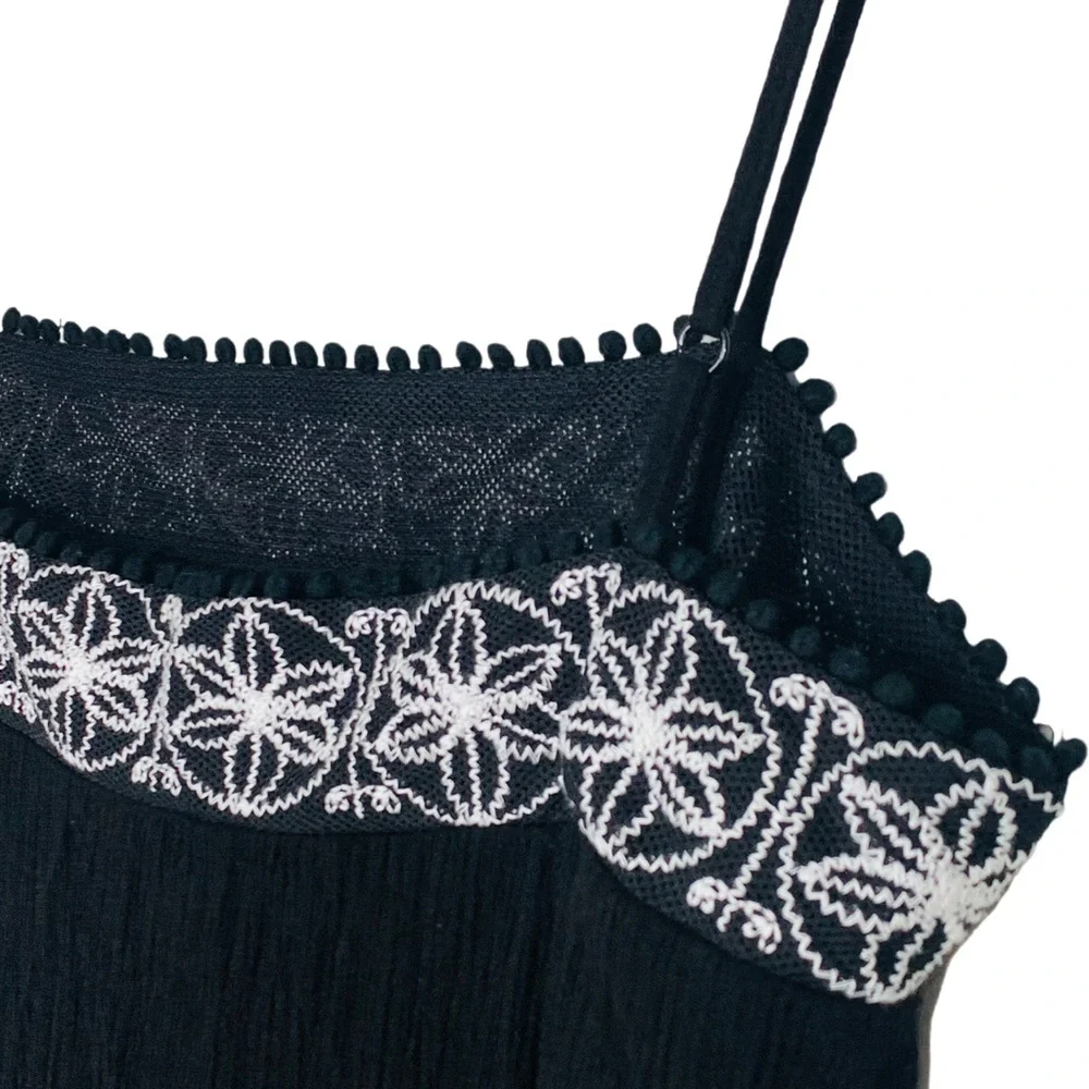 Lulu's Rockaway Beach Maxi Sundress in Black Size Small Embroidered Gauzy